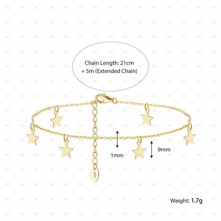 Gioiellin - S925 Silver Jewelry - Wholesale Anklet - S925 Silver 14k Gold Plated Star Anklet2