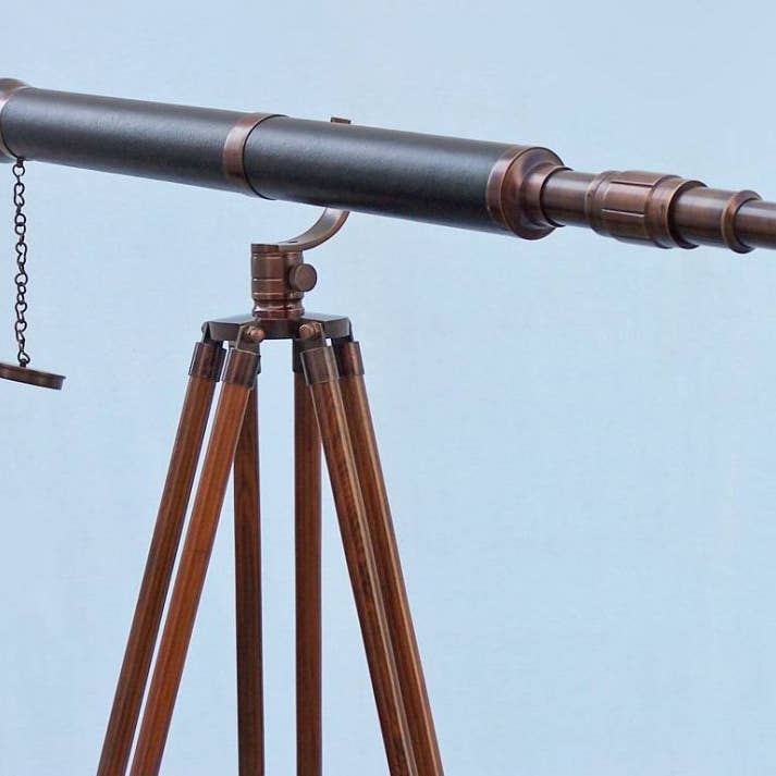 Hampton Nautical - Wholesale Telescope/Microscope - Kids - Floor Standing Bronzed With Leather Galileo Telescope 65"