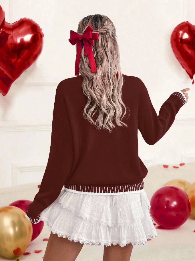 Rosa Clothing - Wholesale Knit Sweater - Women's - Valentines LOVE Letter Jacquard Sweet Knit Sweater5