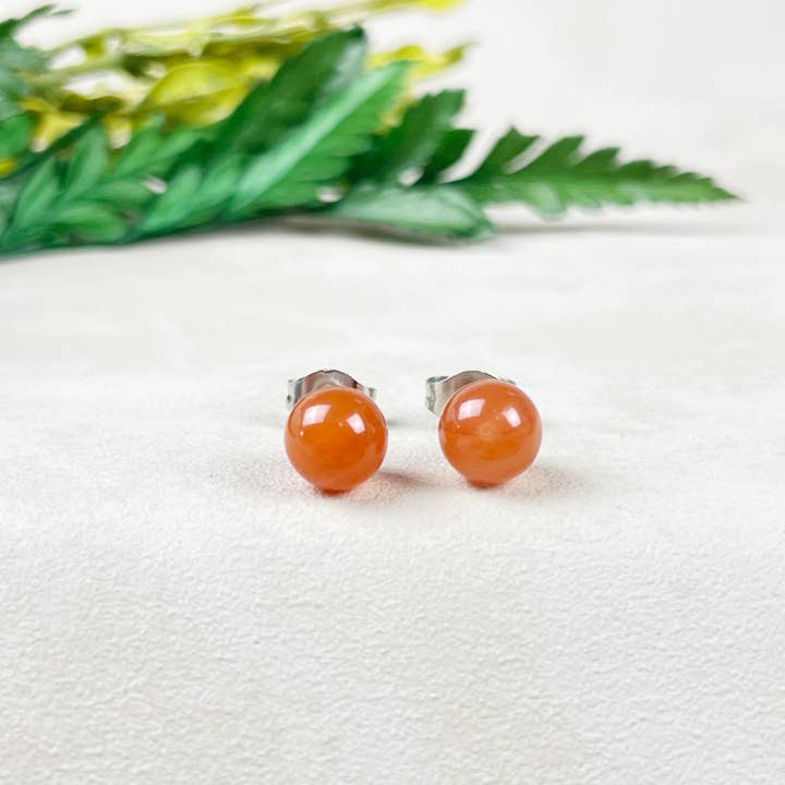Silver 6mm Carnelian Orb Stud Earrings for wholesale by Ewelina Pas Jewelry