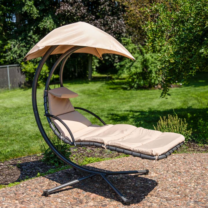 Floating Lounge with Umbrella/Cushion and Stand for wholesale by Sunnydaze Decor