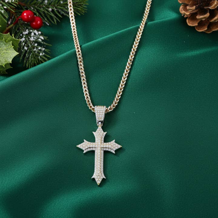 King Of Bling's Charm Cross Pendant Shiny 2.0ct VVS D Moissanite Yellow Silver Men's & Women's for wholesale by KING OF BLINGS