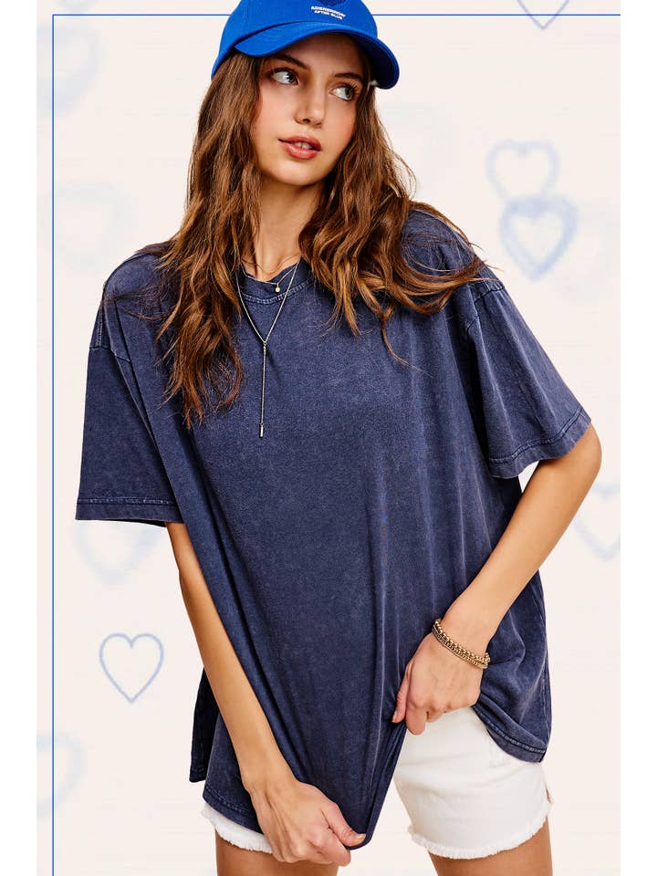 La Miel - Wholesale T-Shirt - Women's - MCT7690-Mineral Washed Oversized Short Sleeve Basic Top11