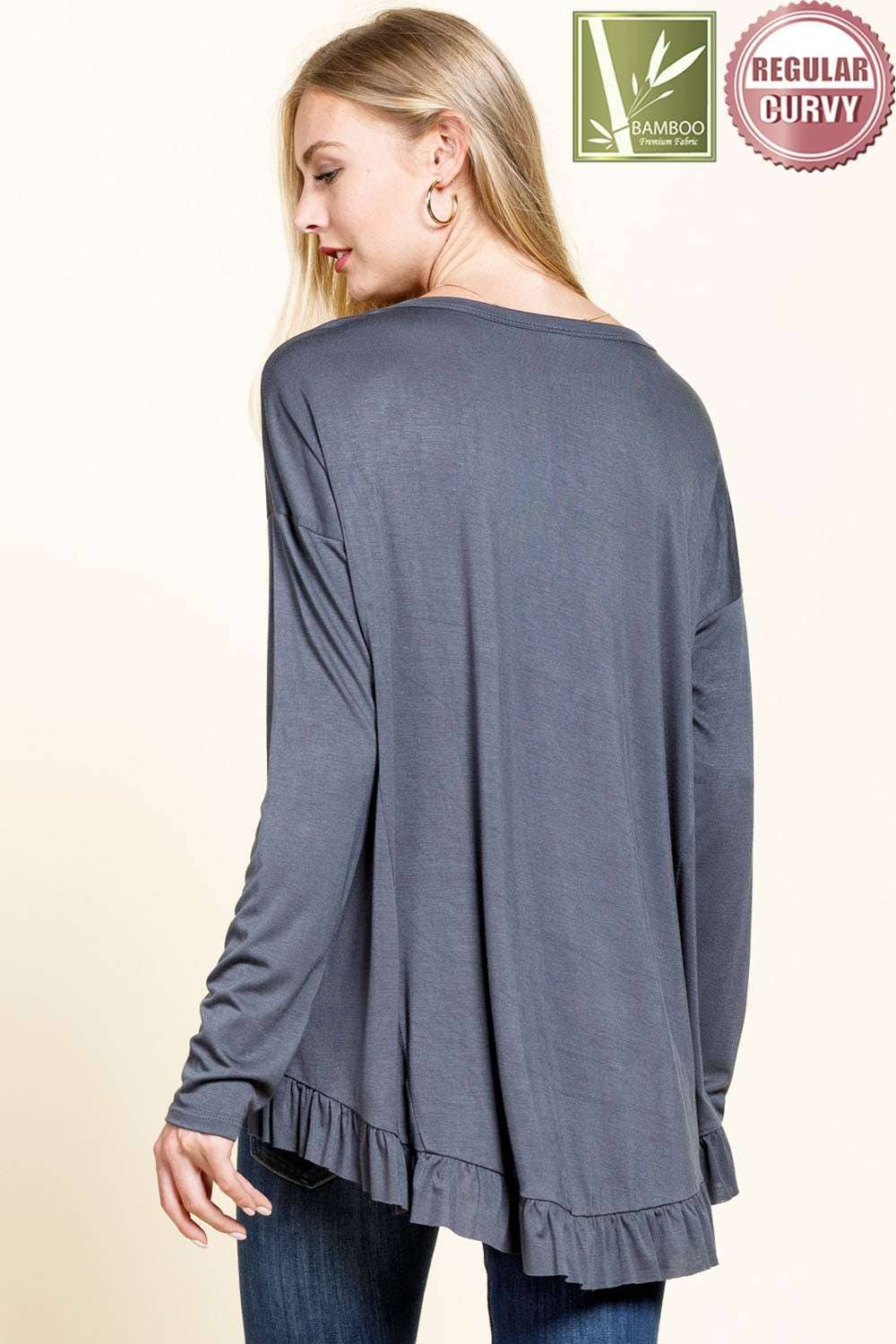 mittoshop - Wholesale Tunic - Women's - BAMBOO RUFFLED HEM HIGH & LOW TUNIC KNIT TOP2