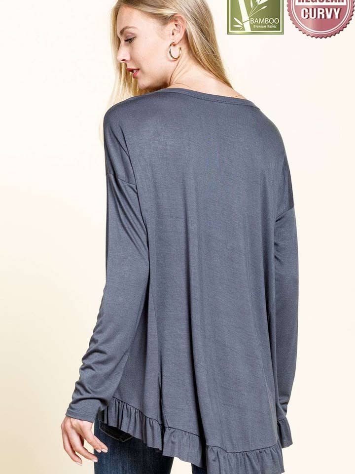 mittoshop - Wholesale Tunic - Women's - BAMBOO RUFFLED HEM HIGH & LOW TUNIC KNIT TOP2