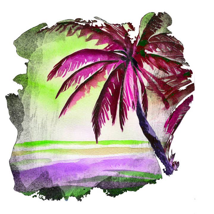 Adult Custom Long Sleeve W/ Hood Beach Palm Tree Green Purpl for wholesale by Paradise Tees LLC