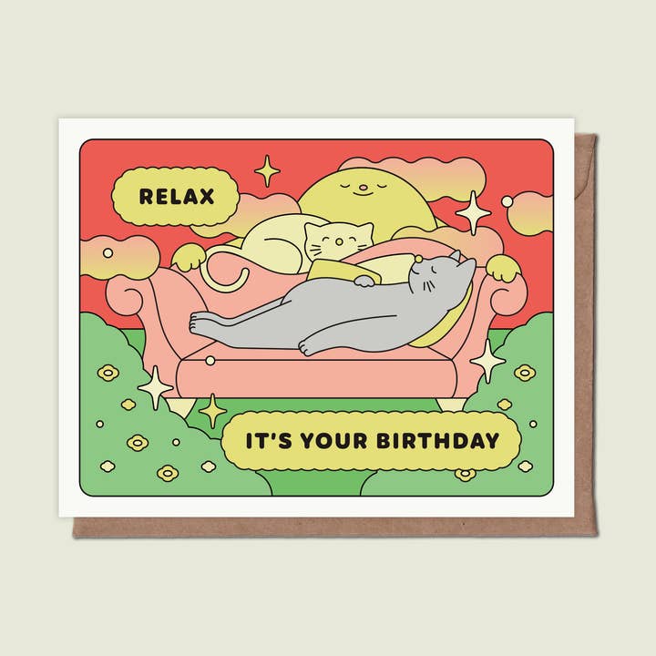Relax It's Your Birthday Greeting Card for wholesale by Épée Lapin Studio