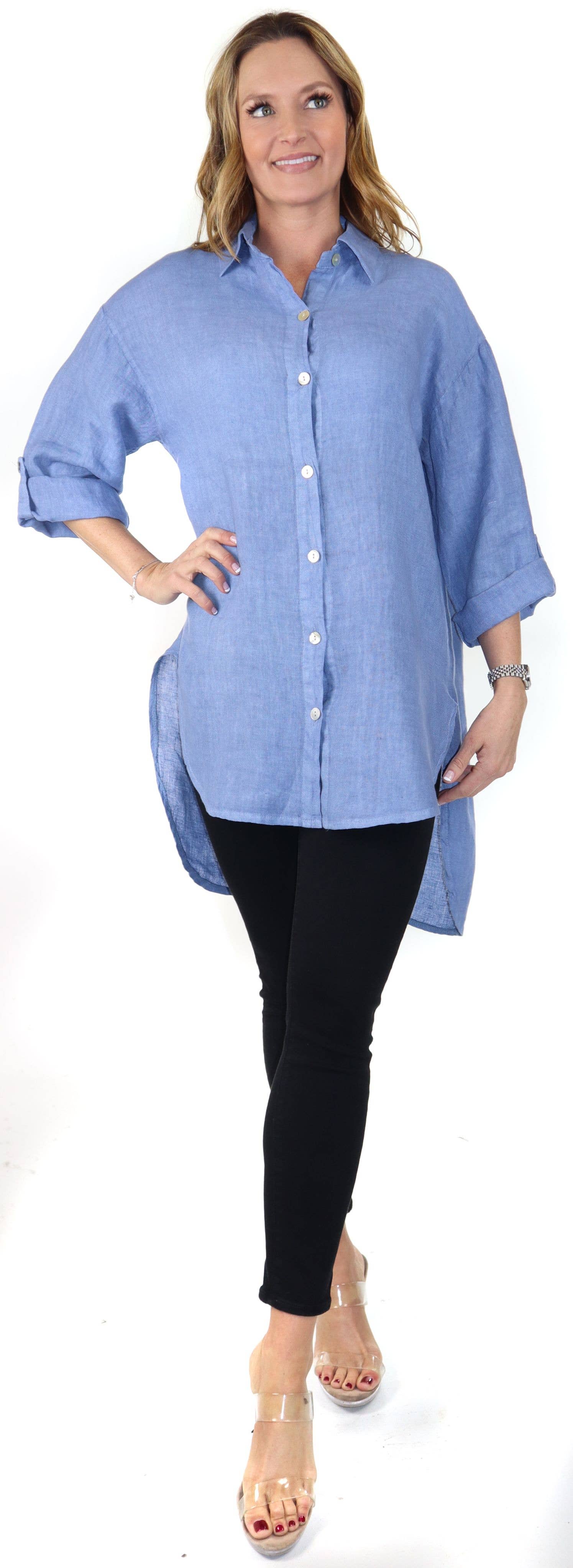 LINEN AND GAUZE - Vente Tunique – femme - 3348 - Blouse ample en lin Hi Low 9 couleurs16