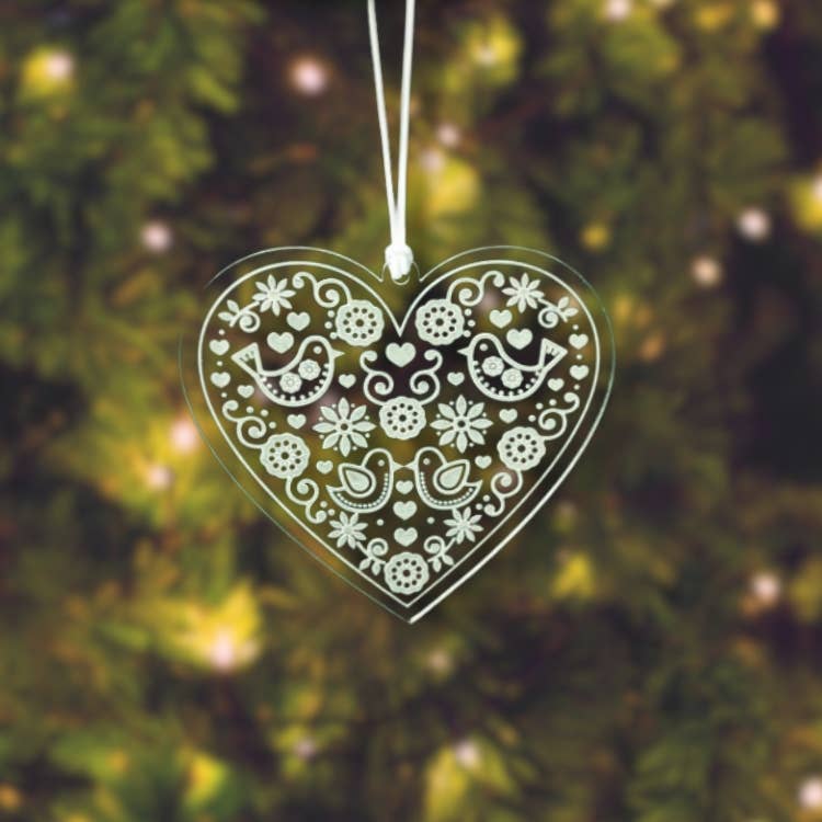 Scandinavian Hearts – wholesale Ornament – Rosemaling Clear Acrylic Laser Cut Hanging Heart Decor0