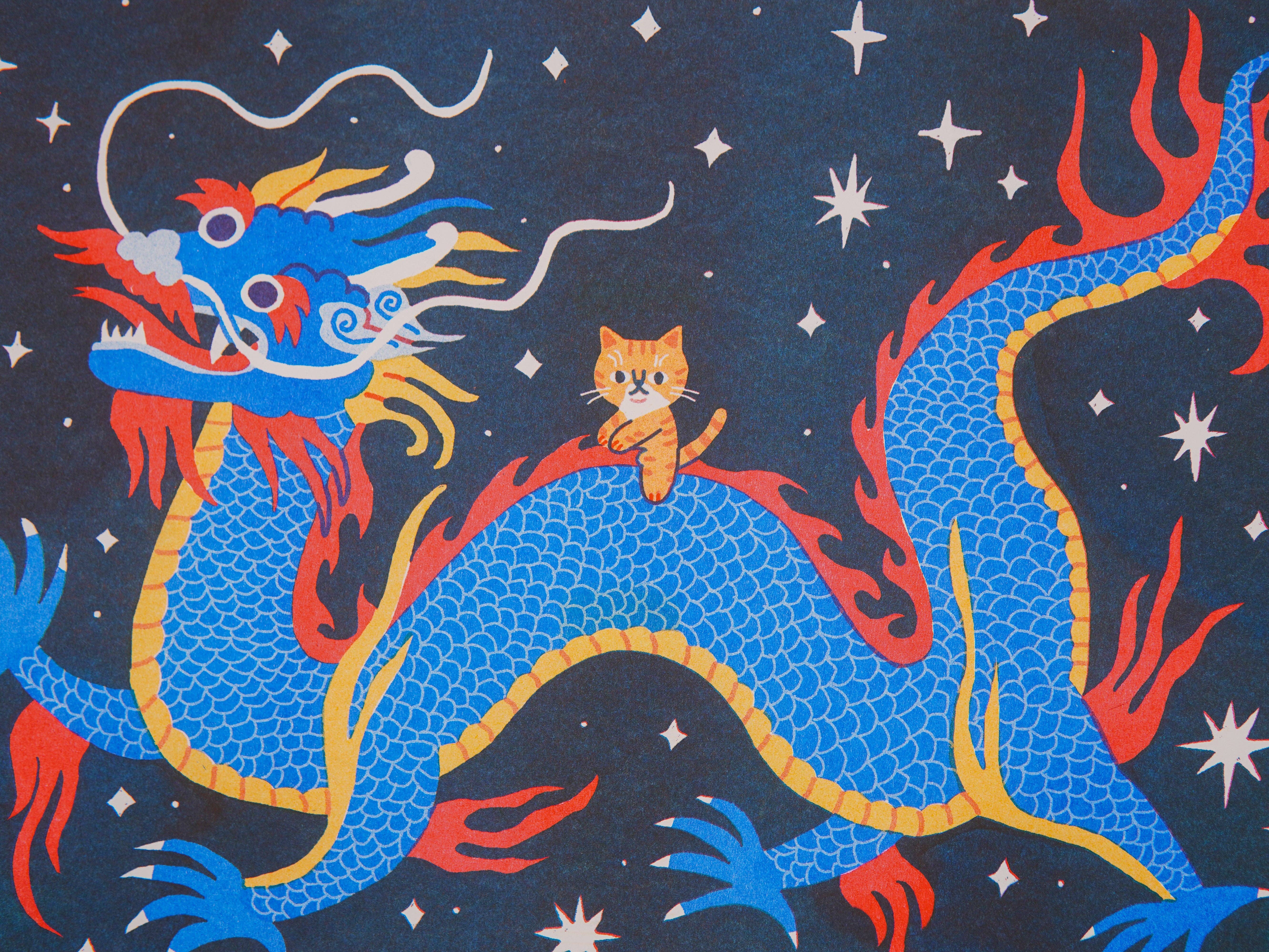 Megan Wang - Wholesale Art Print - Dragon Rider Risograph Print 🐉2