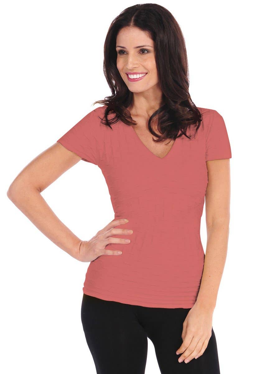 TINA Stephens Italy/Tees By Tina - Wholesale Knit Top - Women's - Short Sleeve Lattice V-Neck (28VT)1