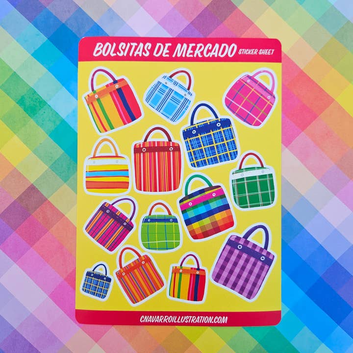 Bolsitas de Mercardo Sticker Sheet for wholesale by Cynthia Navarro Illustration