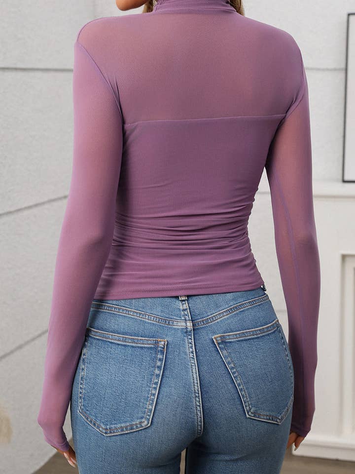 Mccolin - Wholesale Knit Top - Women's - Sheer Mock Neck Mesh Top10