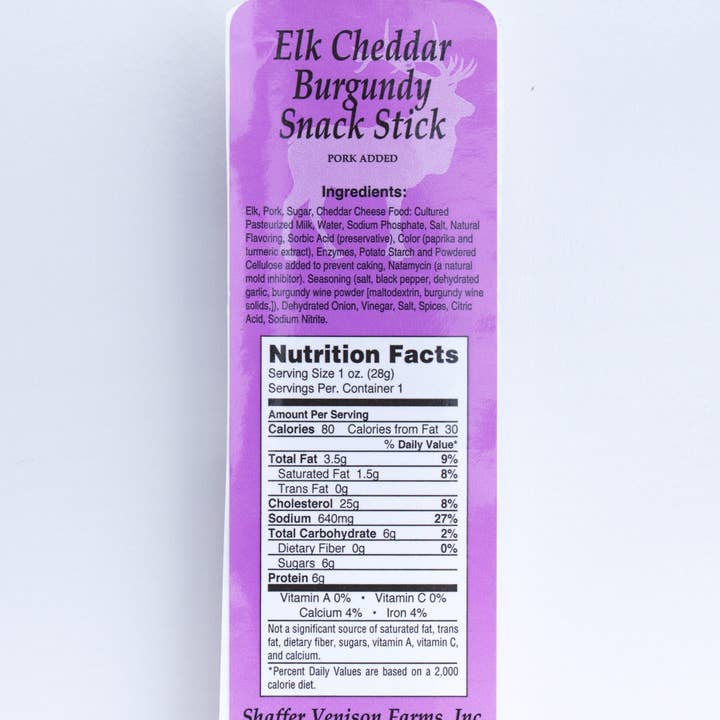 Individual Packaged ELK CHEDDAR Venison Snack Stick for wholesale by Shaffer Venison Farms