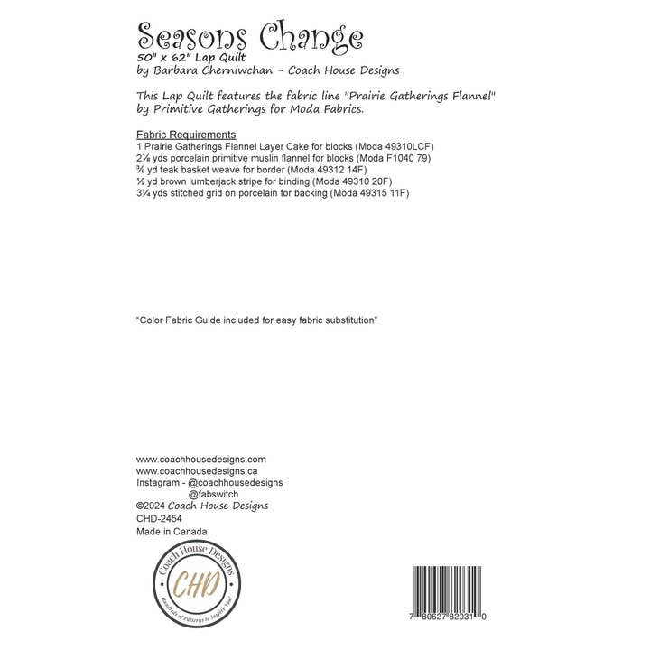 Coach House Designs - Wholesale Quilt - Seasons Change Quilt Pattern1