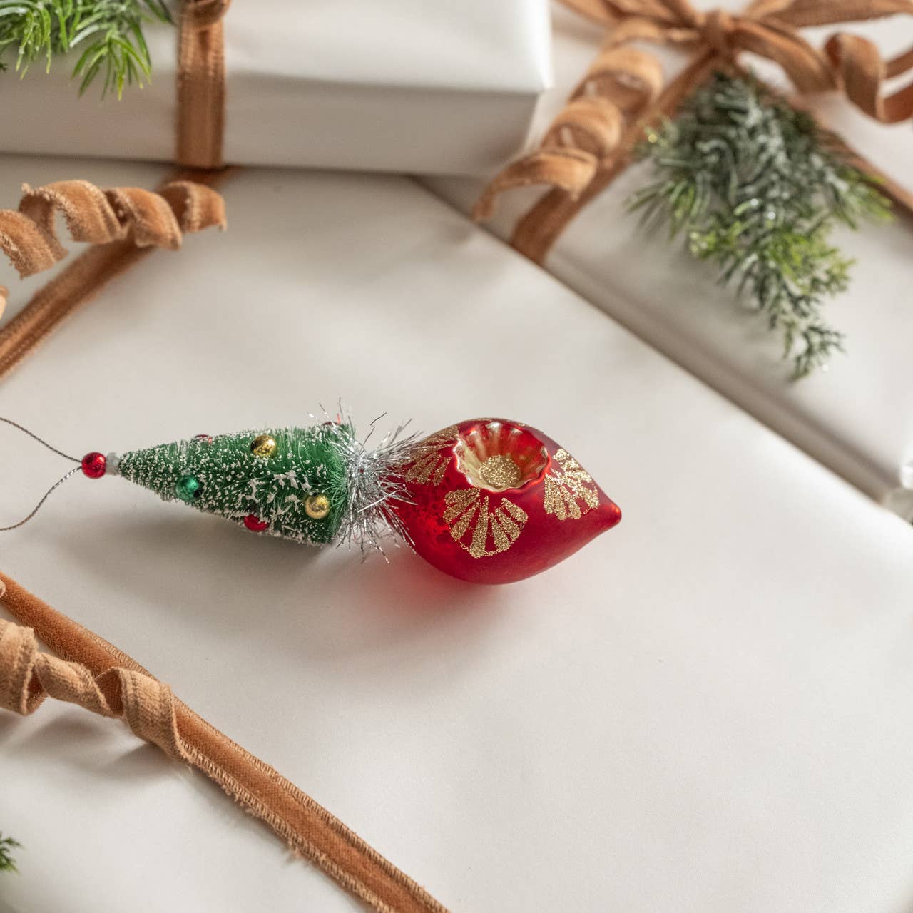 Ragon House - Wholesale Ornament - 6" RED VINTAGE TREE ORNAMENT2