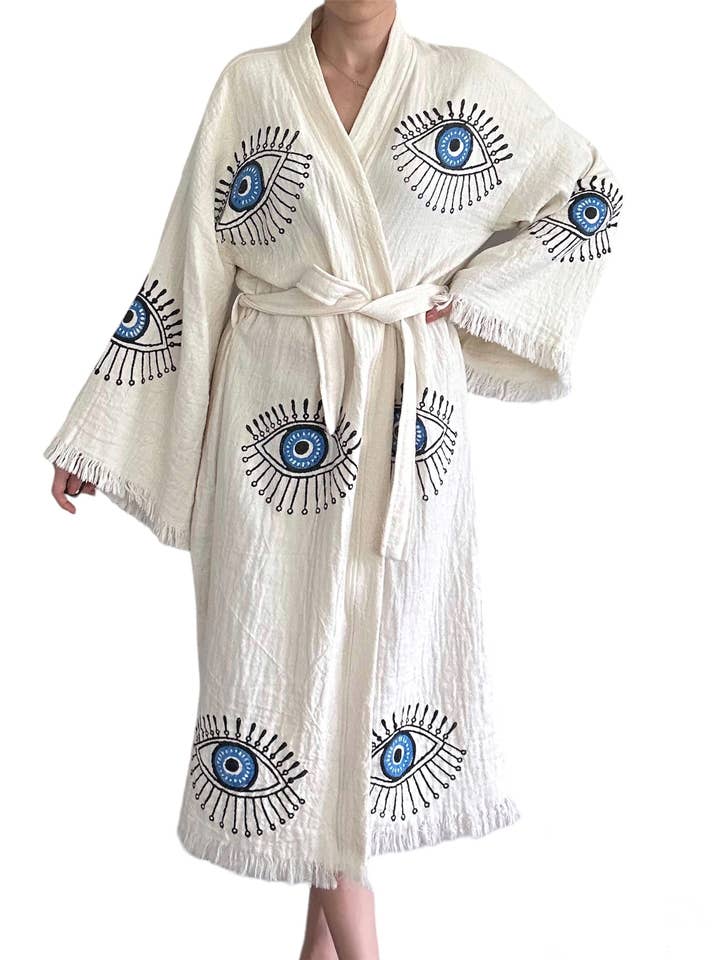 Kimono-Robe mit bösem Auge, Strandüberwurf Blaues AUGE XS-XL für den Großhandel von The Pinus