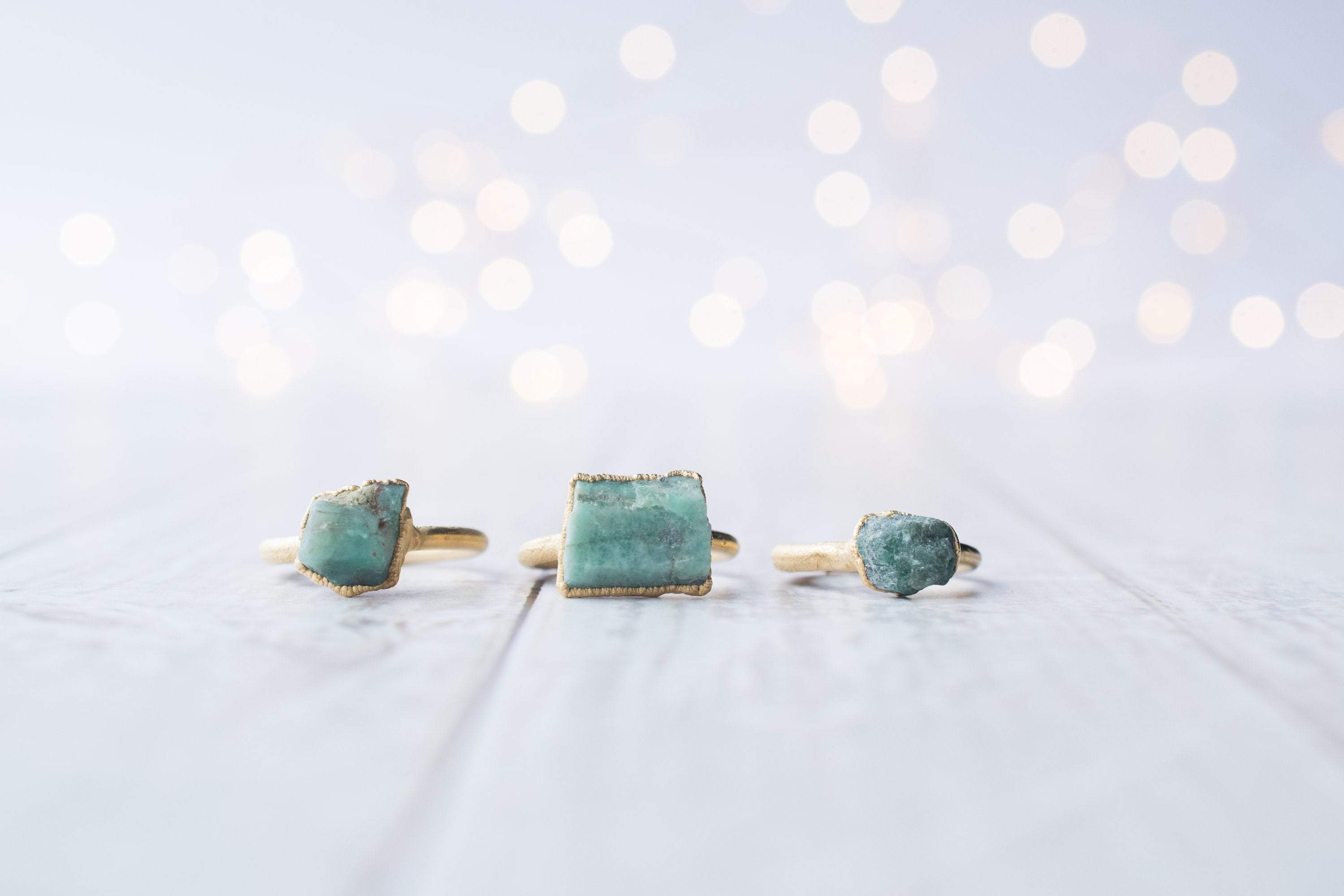 HAWKHOUSE - Wholesale Cocktail/Statement Ring - Gold Plated Rough Emerald Ring4