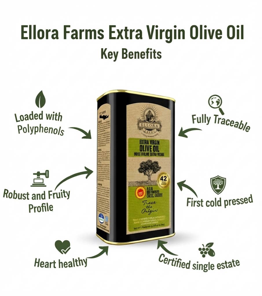 ELLORA FARMS - Wholesale Olive Oil - Greek Extra Virgin Olive Oil, Traceable, Single Estate, 34oz2