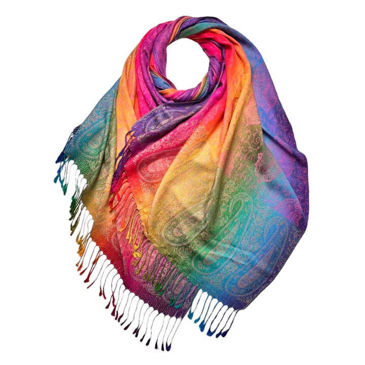 London Scarves - Wholesale Scarf – Women's - Rainbow Pashmina paisley print with tassels15
