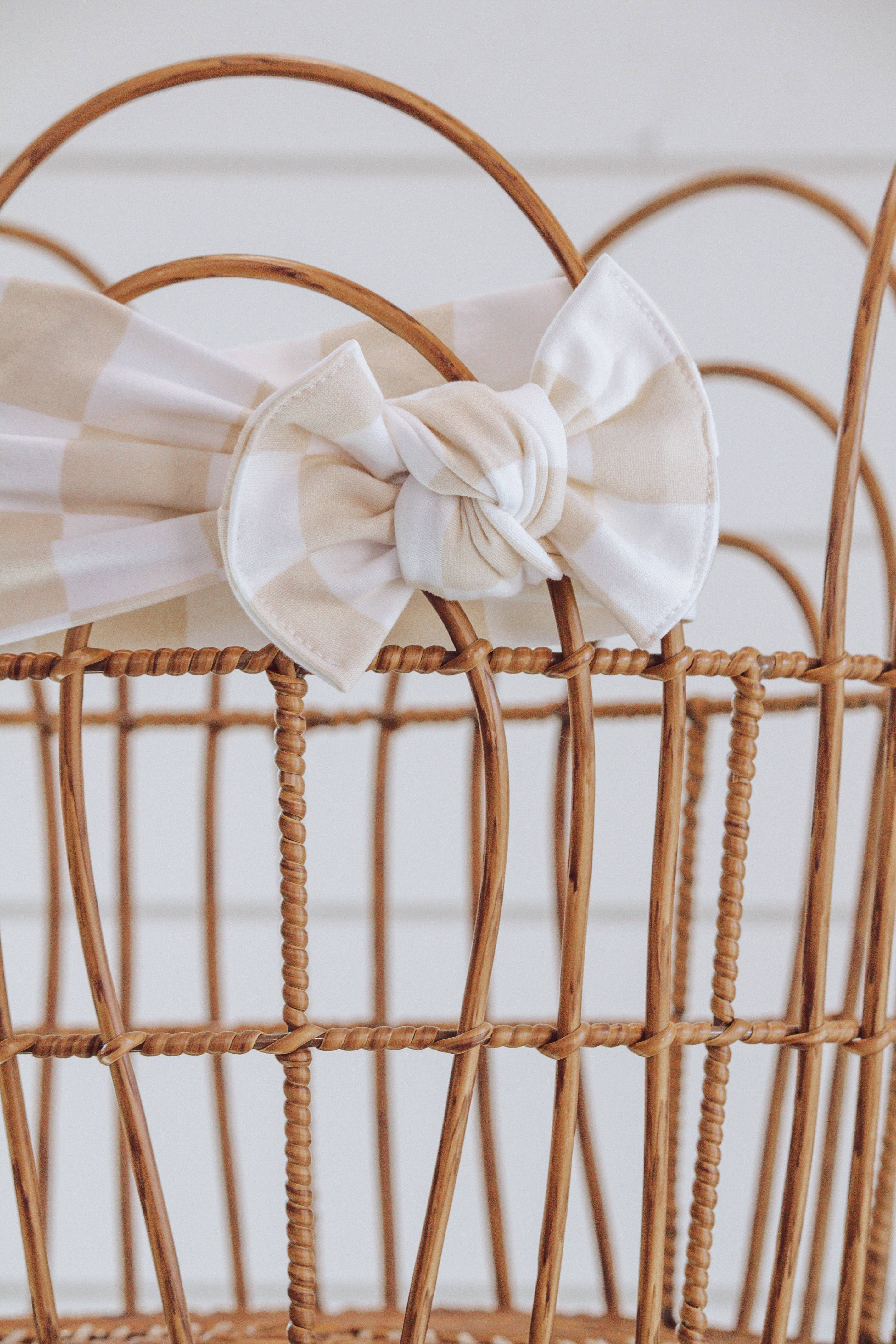 The Fancy Nestling - Wholesale Fashion Headband - Baby - Tan and White Check  + Tie on Headwrap  1