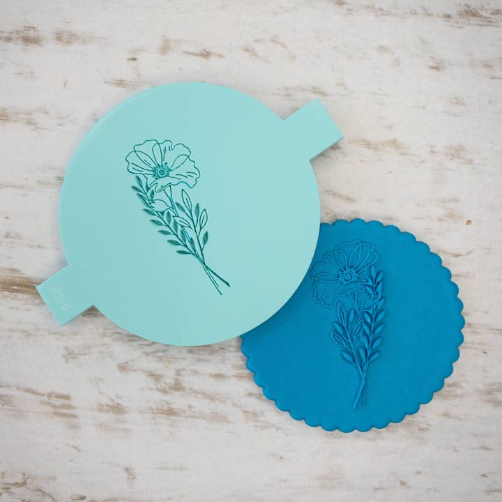 Poppy and Leaf Biscuit Cookie POPup Embosser Stamp for wholesale by Cut Bake Stamp
