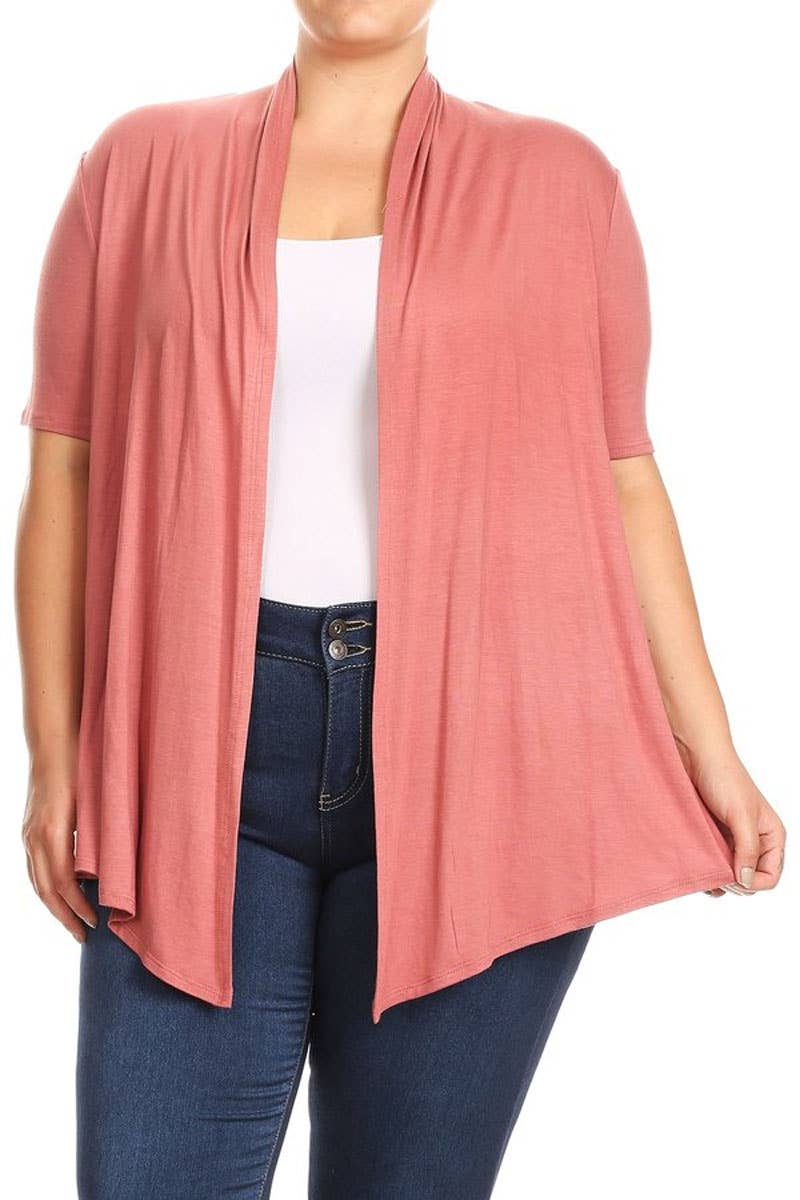 MOA COLLECTION - Wholesale Cardigan - Women's - Women's Plus Size Short Sleeves Draped Solid Cardigan10