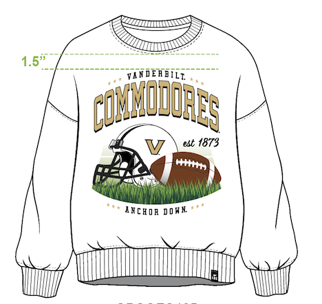 WHITE Vanderbilt Malone Multimedia OS Fleece Crew for wholesale on Faire1