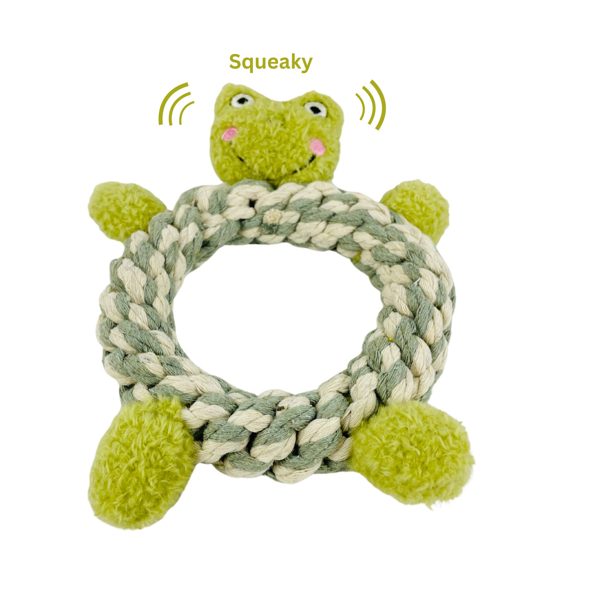 Monli Handcrafted Pet Toys – Großhandel Haustier-Quietschspielzeug – Hund – Eco-Frog Makramee-Hundespielzeug aus Plüsch, quietschend, modisch