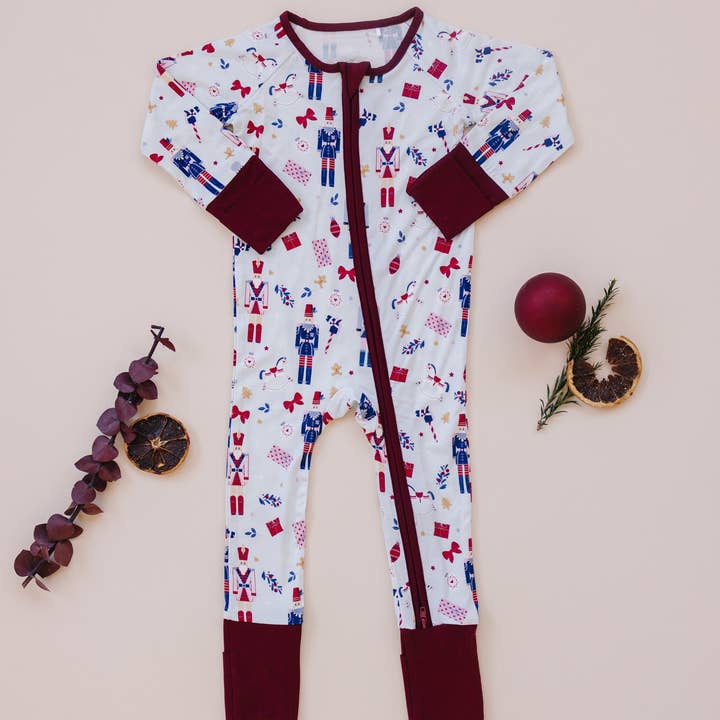 Long Sleeve Zippy Romper - Nutcracker for wholesale by Little Grey