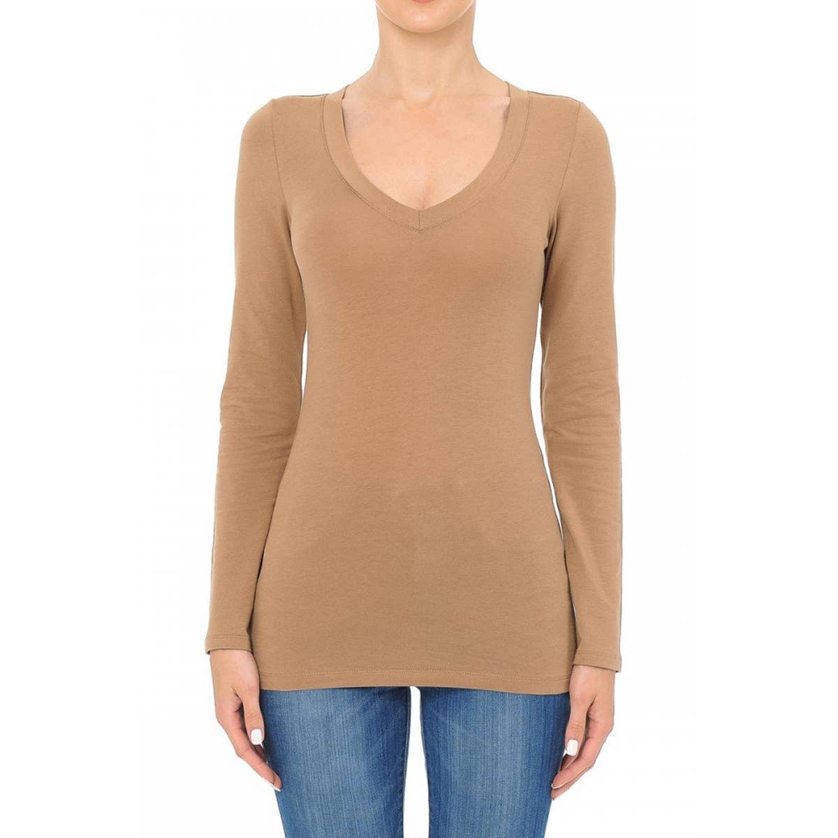 UP CLOTHING - Wholesale T-Shirt - Women's - V NECK LONG SLEEVE BASIC TOP11