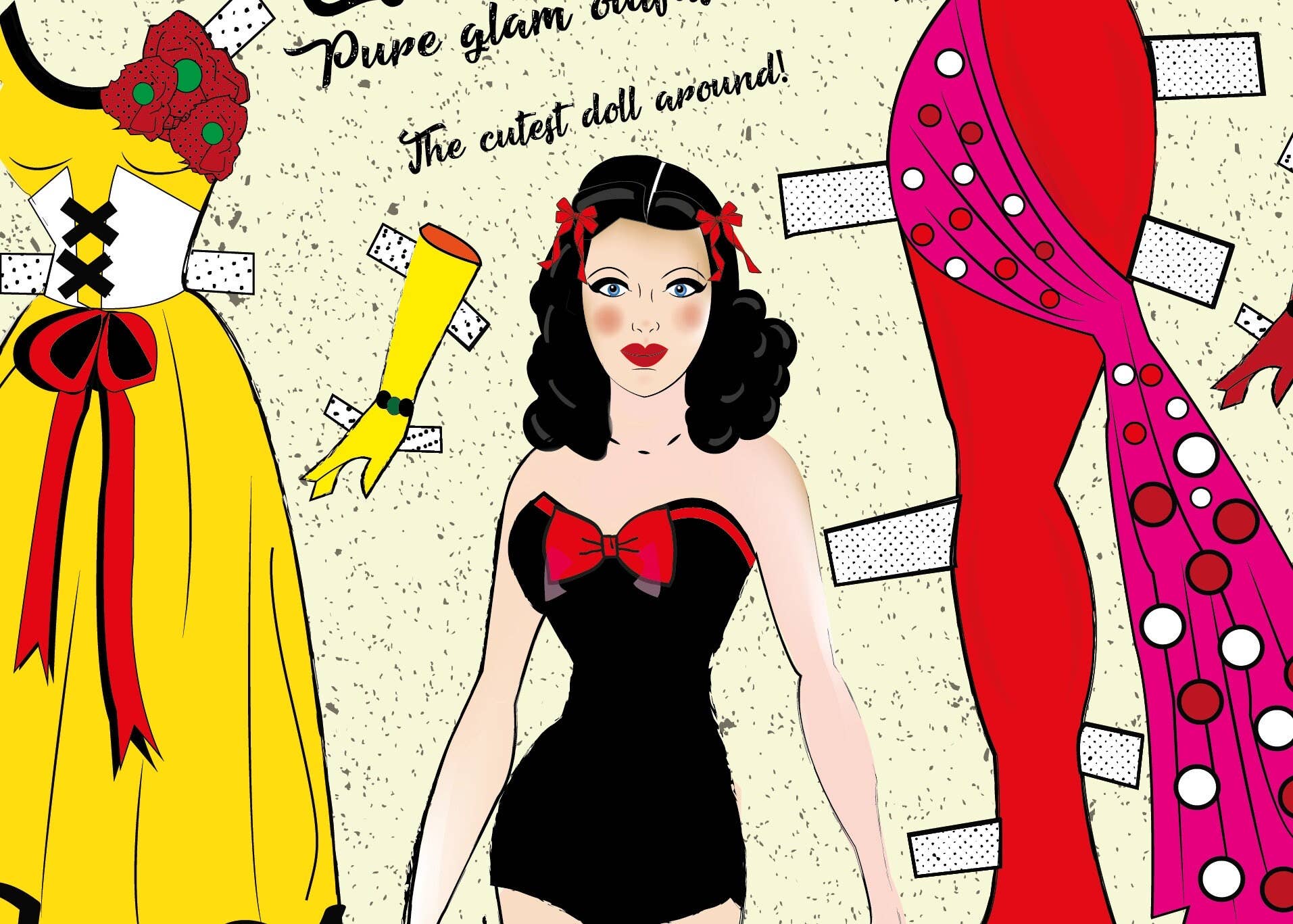 Rosie Rose Parker - Vente Affiche d'art - Impression poupée rétro découpée style mid-century des années 503