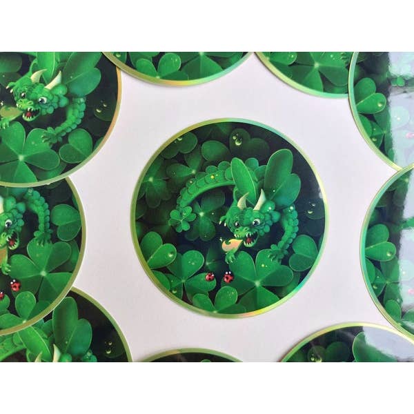 Clover Dragon Holographic Sticker for wholesale by Digitaldreamcloud