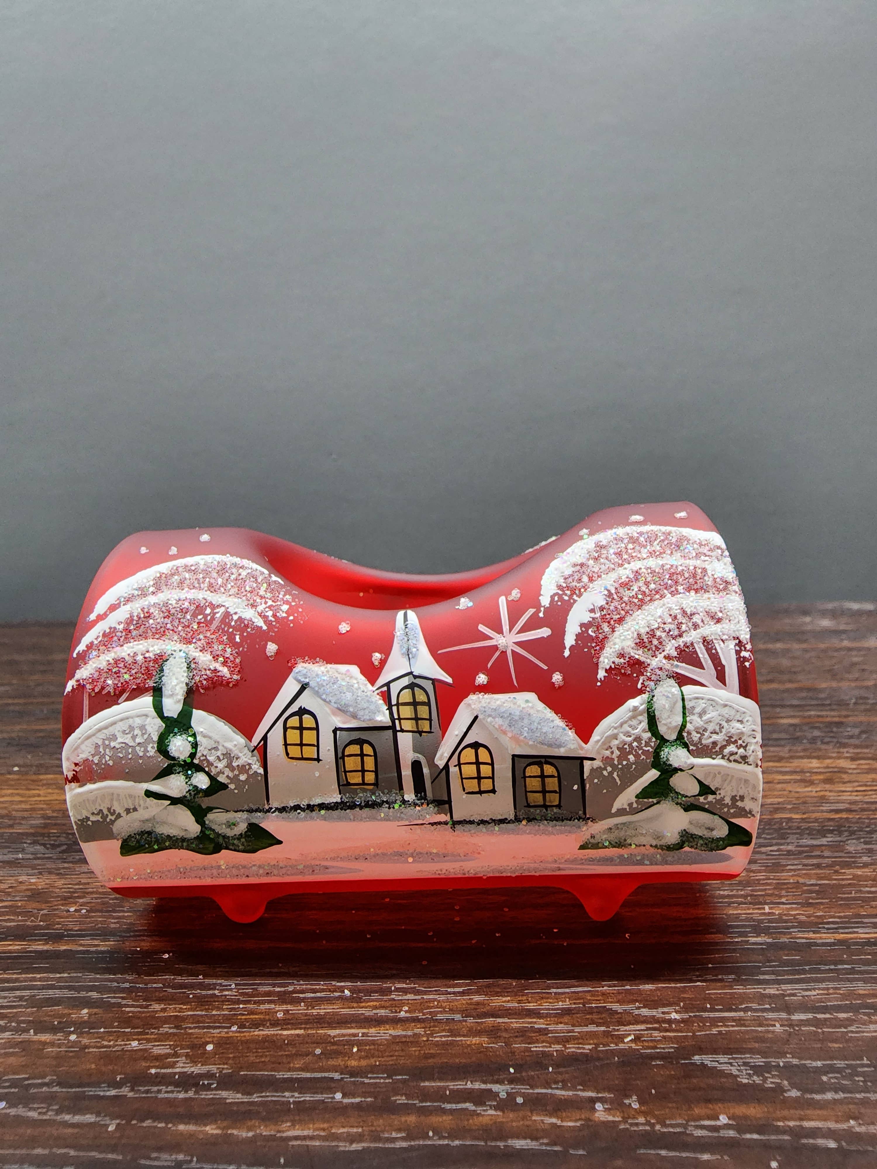 Glass by Iness - Wholesale Candle Holder - White Church In Winter Wonderland Collection - Candle Holder13