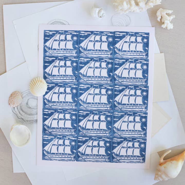 Vintage Sailboat Blockprint | Art Print for wholesale by Lindsay Letters