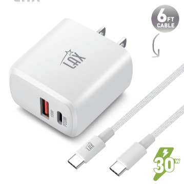 PD30W Wall Charger With USB-C to USB-C Cable—Retail Pack for wholesale by LAX Gadgets