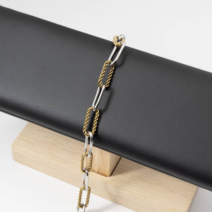 18K Gold Stainless Steel Mixed Metal Twist Chain Bracelet for wholesale on Faire5