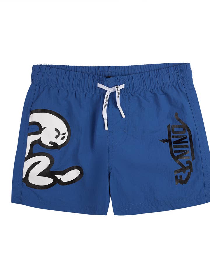 Blue beach swimsuit 100% recycled polyester, the boy for wholesale by El NiƱo Tarifa