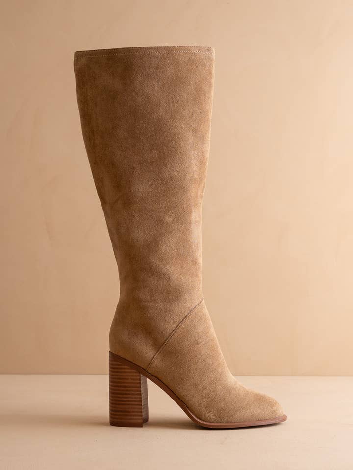 The Shiloh | Latte Knee High Block Heel Boot for wholesale by OASIS SOCIETY