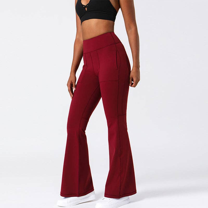 Active by Anna-Kaci - Wholesale Athletic Pants - Women's - Hip Sculpting High Rise Flared Yoga Pants with Pockets8