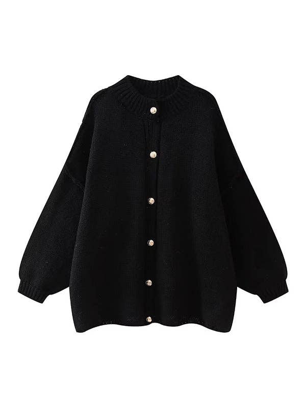 VividLux - Wholesale Cardigan - Women's - Loose Puff Sleeves Buttoned Split-Joint Round-Neck Cardigan Tops2