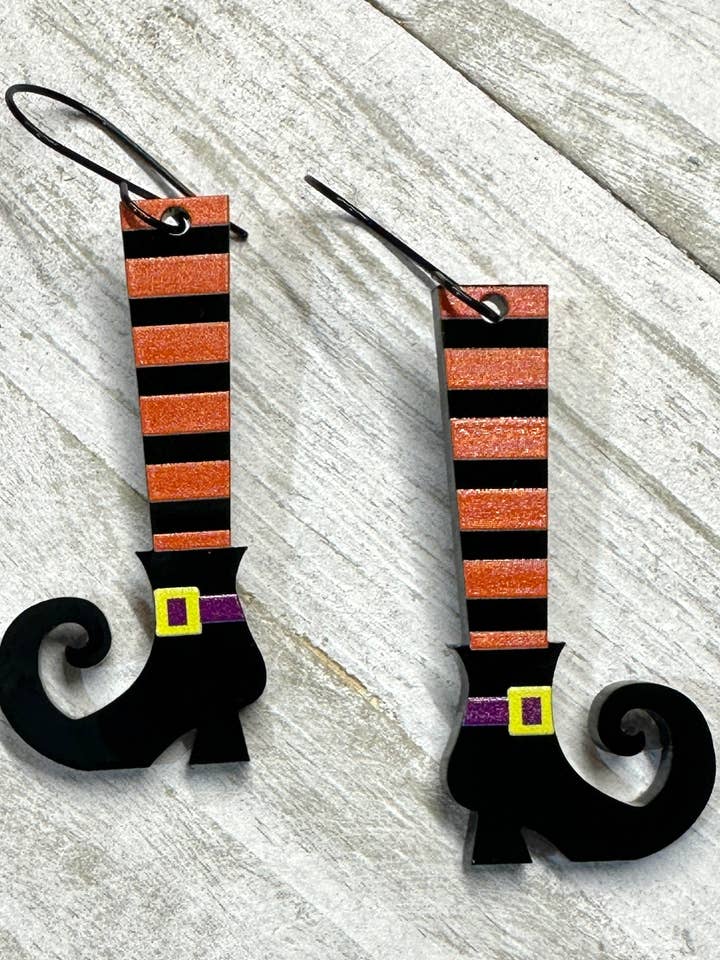 Witch Legs Dangle Earrings | Halloween Earrings for wholesale by Laser & Color Designs LLC