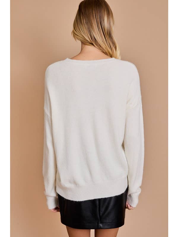 Cream Round Neck 'candy Cane Cutie' Novelty Sweater for wholesale on Faire