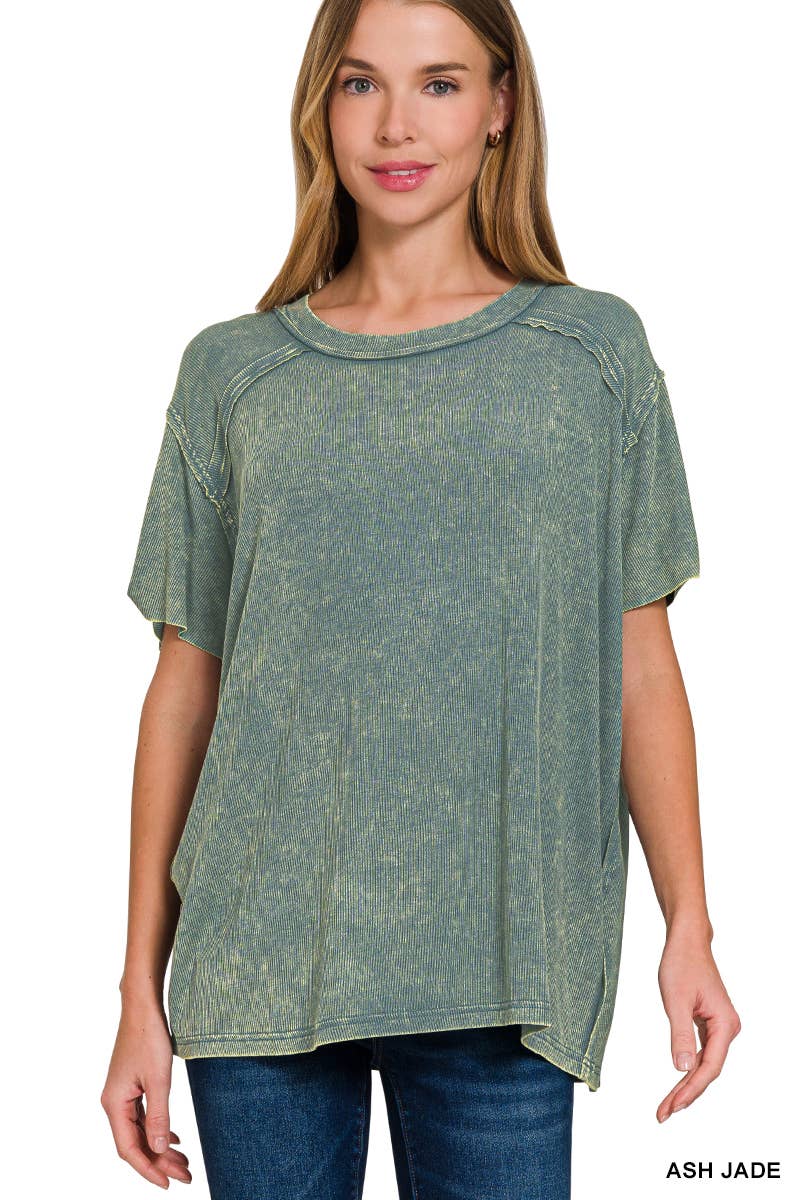 42POPS – Großhandel Strickoberteil – Damen – Geripptes Kurzarm-Oberteil mit Bootsausschnitt.10