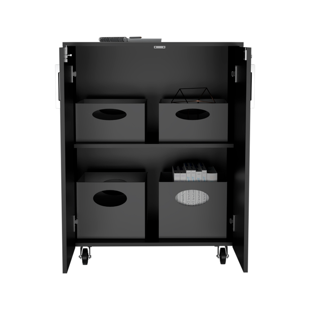 Black Wengue Storage Cabinet, Casters, Double Door, Two Interior Shelves for wholesale on Faire5