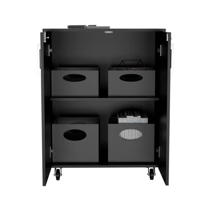 Black Wengue Storage Cabinet, Casters, Double Door, Two Interior Shelves for wholesale on Faire5