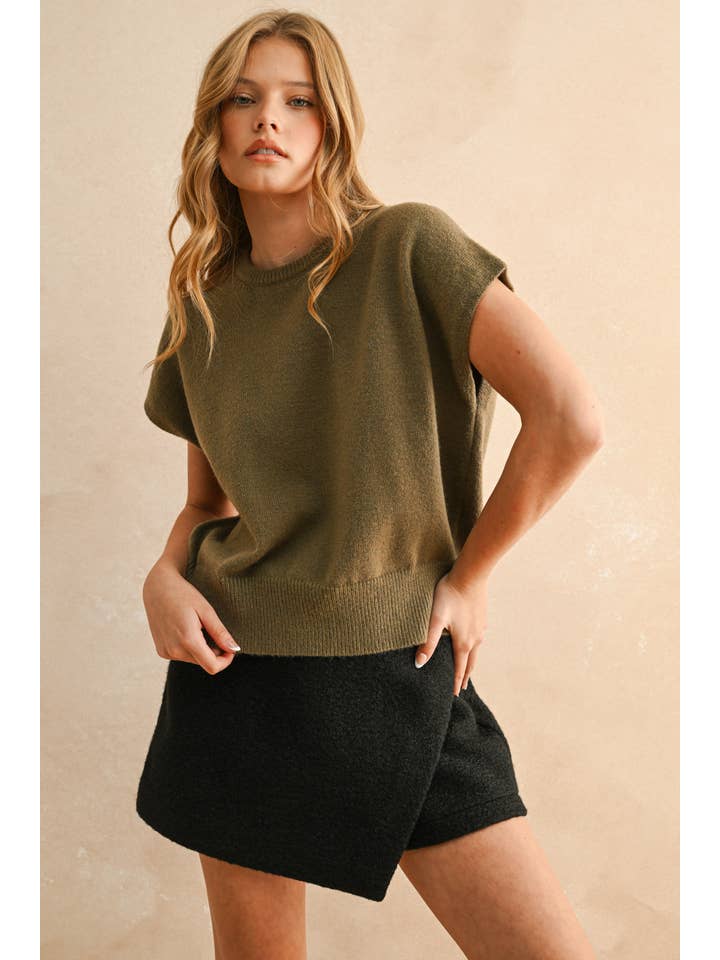 MIOU MUSE - Wholesale Knit Top - Women's - T4083 LOOSE FIT SHORT SLEEVE SWEATER TOP15