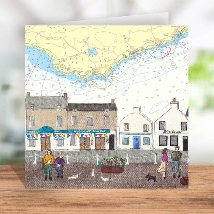 Anstruther Fife Scotland greetings card for wholesale by Hannah Wisdom Textiles