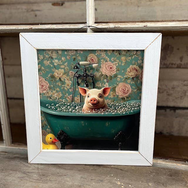 JanMichaels Art & Home - Wholesale Wall Sign - HMK305L Victorian Pig in Tub
