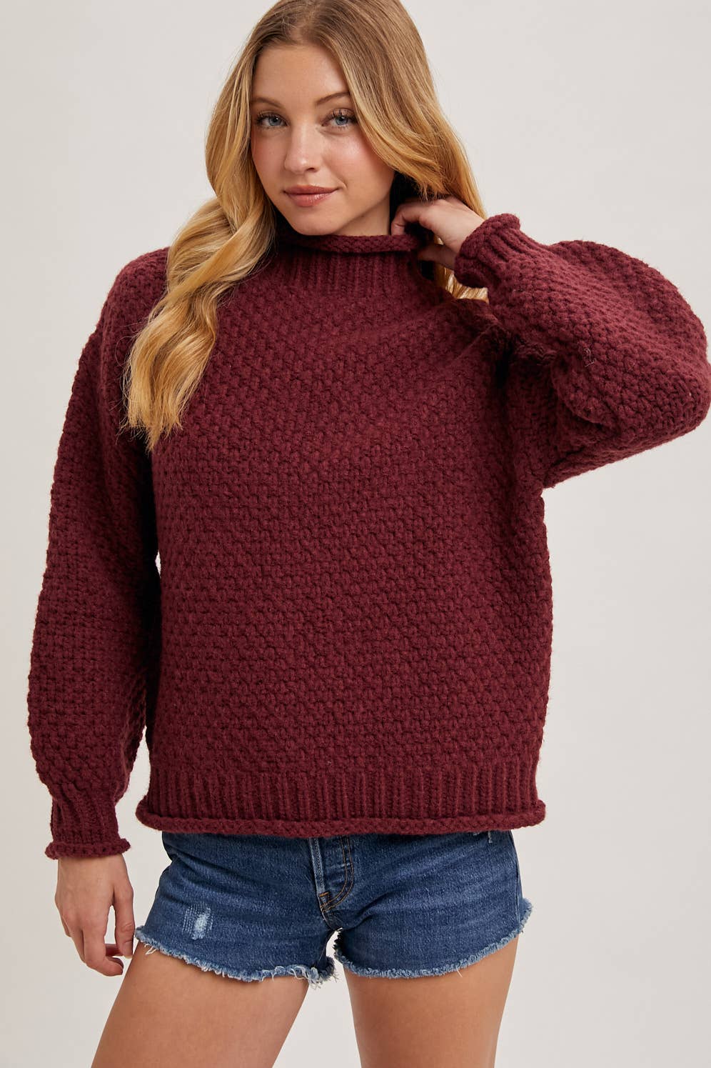 Bluivy - Vente Pull en maille – femme - PULL OVERSIZE EN TRICOT GAUFRÉ À COL MONTANT10